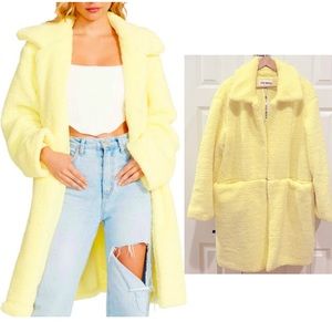 Steve Madden Faux Fur Teddy Coat Jacket NWT Pale Yellow Fully Lined XL